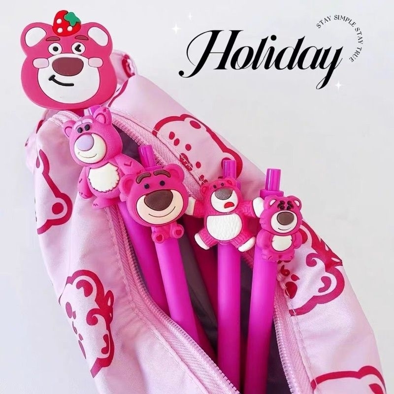 Sét 7 chiếc bút gấu dâu tây lotso cute Kèm sticker gấu dễ thương