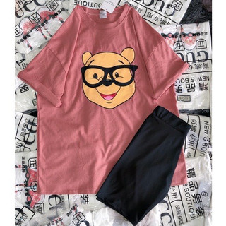 Set bộ đồ nữ áo in gấu free size mix quần legging