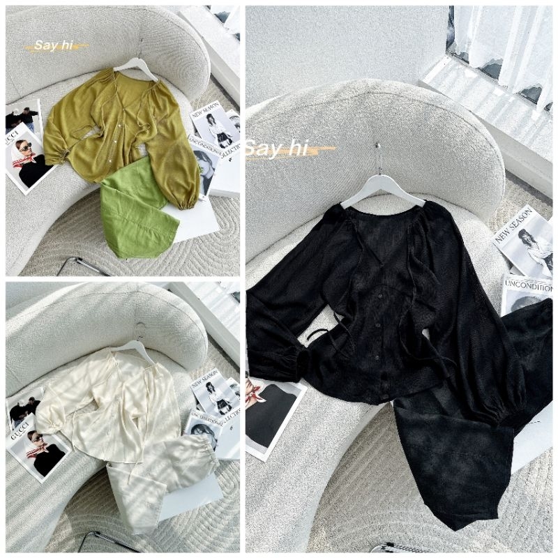 SET ÁO TAY PHỒNG CHÂN VÁY MIDI 3M