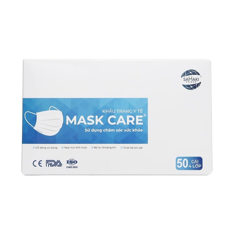Hộp 50 chiếc khẩu trang Y tế MASK CARE Kháng khuẩn, 4 lớp dày đẹp