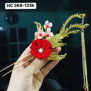 Trâm cài tóc đỏ hoa cài tóc cô dâu phụ kiện cưới phụ kiện cài đầu siêu xinh