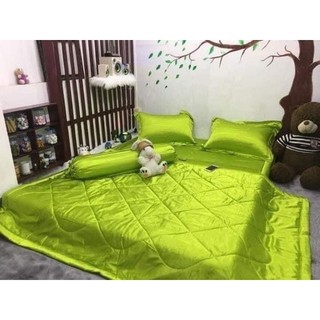 Bộ chăn ga phi lụa xanh bơ