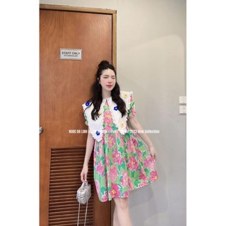 váy nữ đầm in hoa thêu cổ cỡ lớn