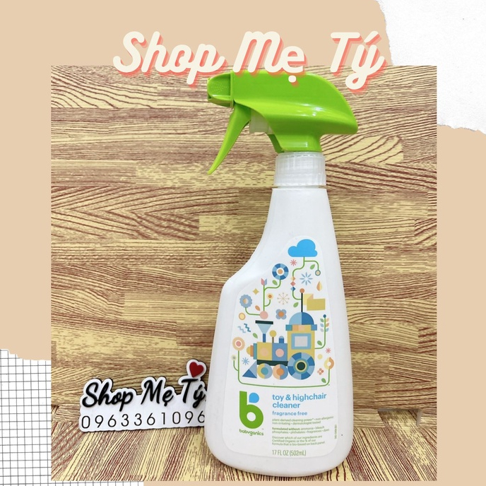 Nước rửa đồ chơi, bàn ghế ăn chai 502ml dạng vòi xịt Babyganics 100% hữu cơ an toàn cho mẹ và bé