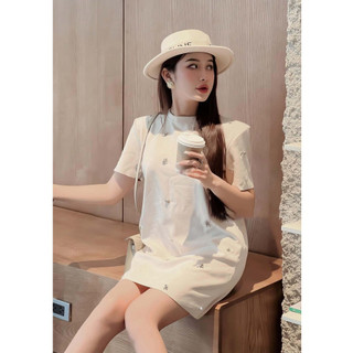 Đầm Ashley suông đính đá da lộn đệm vai TKCC