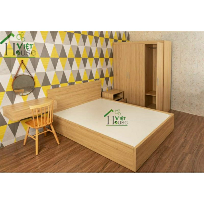 Giường ngủ gỗ đẹp, hiện đại 1m6 (Freeship nt HCM, DA, BH)