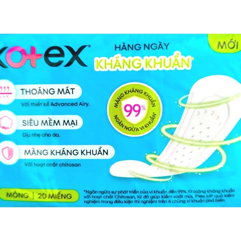 Băng vệ sinh Kotex Hàng Ngày 20 miếng mỏng kháng khuẩn