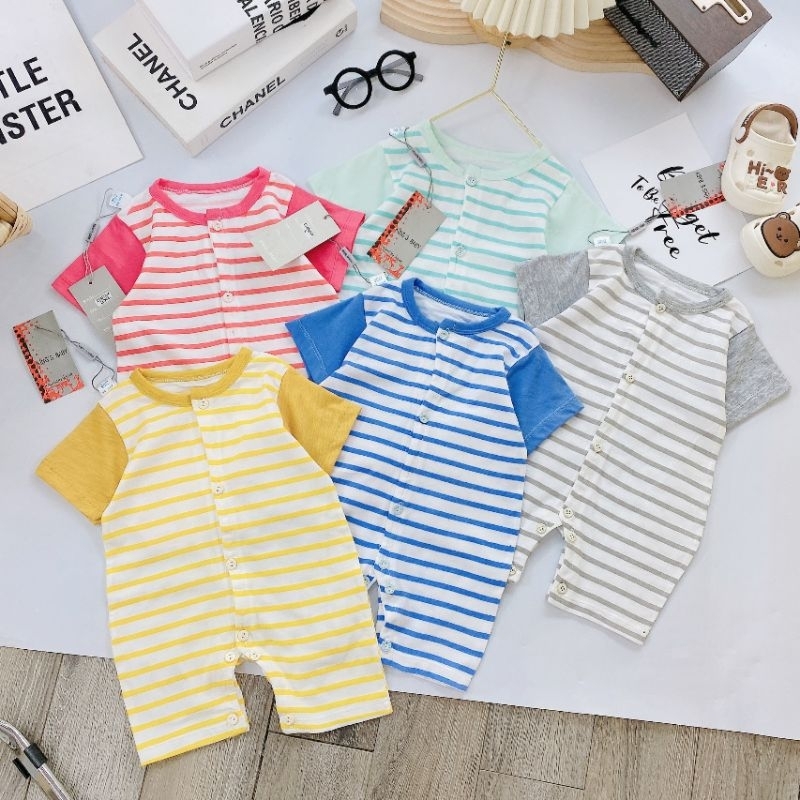 Body Đùi, Body Cộc Sơ Sinh Mẫu Kẻ Pha Tay Cho Bé 3-8Kg