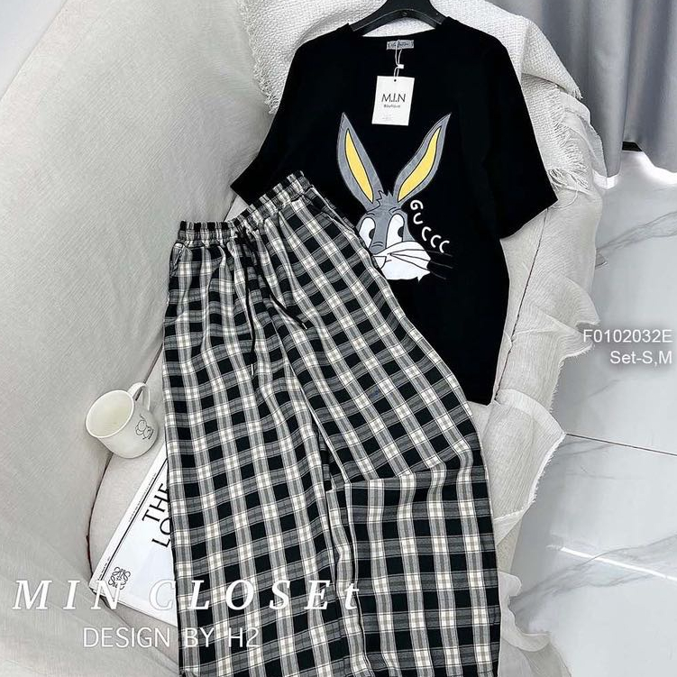 Áo phông cotton khô 3158 in hình thỏ dáng rộng tay lỡ hai màu xinh vanmiushop