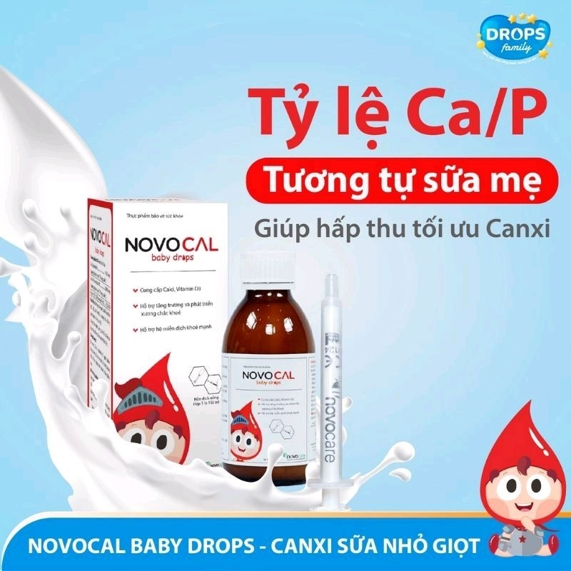 Novocal baby drops forte 90ml Strong Bones and teeth Bổ sung Canxi + D3 Mk7 dùng cho bé từ 6 tháng