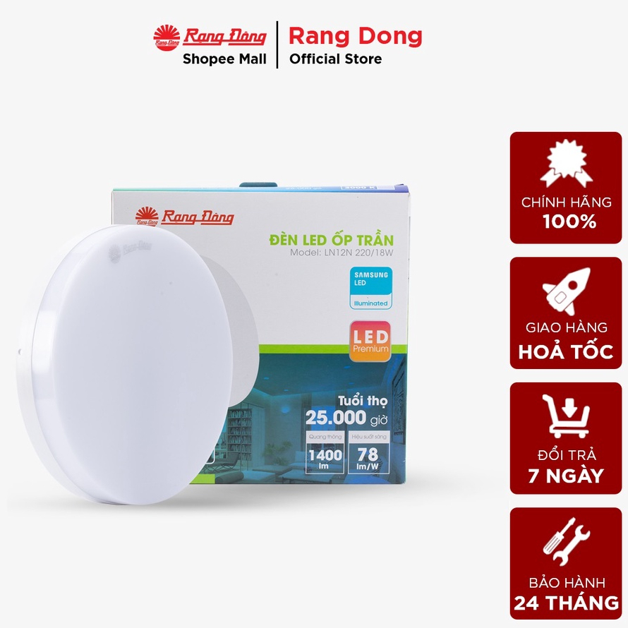 Đèn Led ốp trần tròn đế nhựa LN12N Rạng Đông - Model: LN12 170/15W