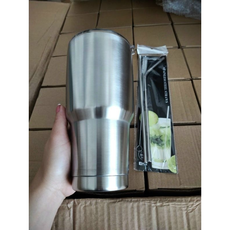 Combo bình dữ nhiệt inox.gồm 1 bình+1 túi đựng kèm ống hút.