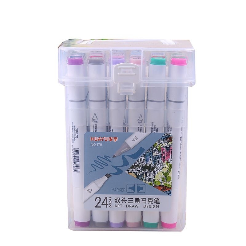 Bộ 48/36/24/12 màu dạ Marker 2 đầu hộp nhựa có quai xách
