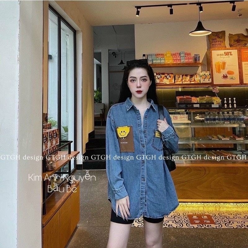 Áo sơ mi jean tay dài hình xinh xắn