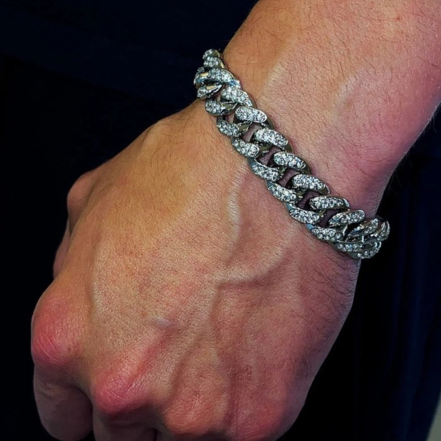 Vòng tay đính đá vòng tay cuban khóa hộp Miami Cuban Link 12mm