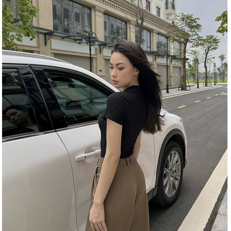 Áo Cổ V Ngắn Tay Dáng Dài - Áo Thun Tăm Lạnh THESIS