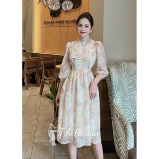 váy hoa tơ cổ dập Ly