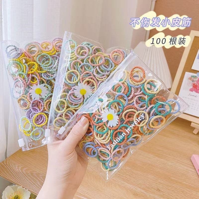Túi 100 chun buộc tóc nhiều màu mềm mịn