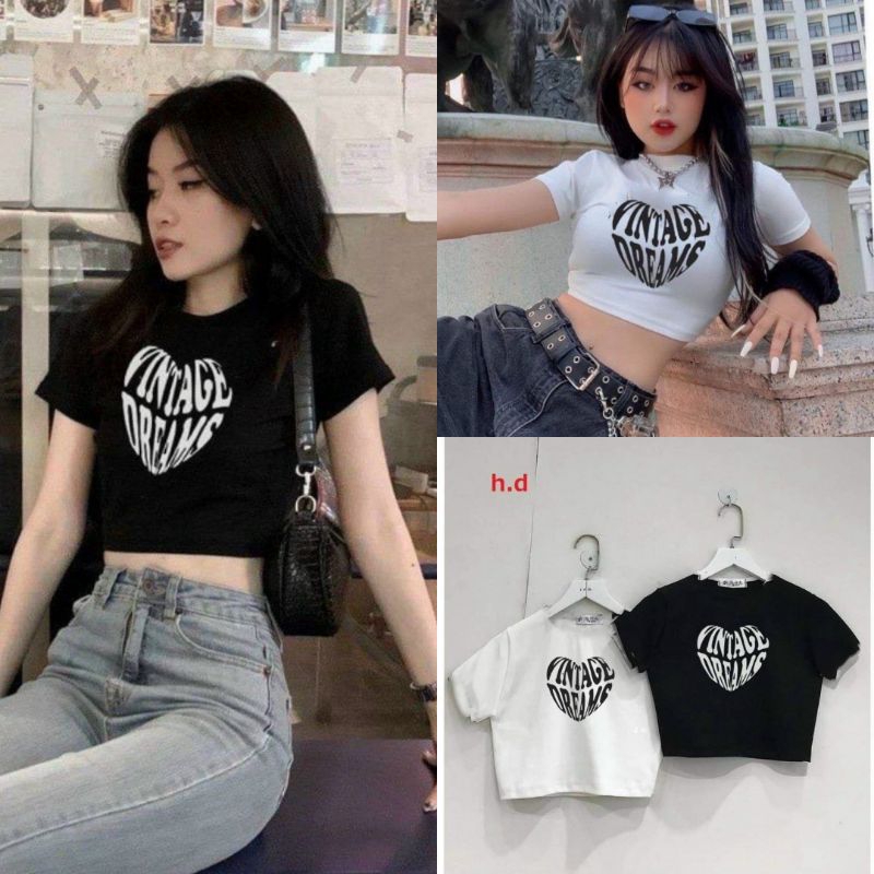 Áo Thun Croptop in Tim
