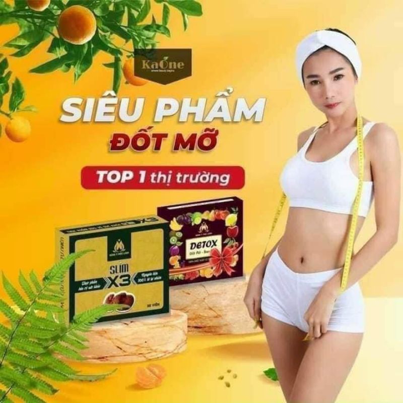 GIẢM CÂN SLIM X3 ĐÔNG Y MỘC LINH hộp 30 viên Tặng ngay  Detox đốt mỡ ban đêm