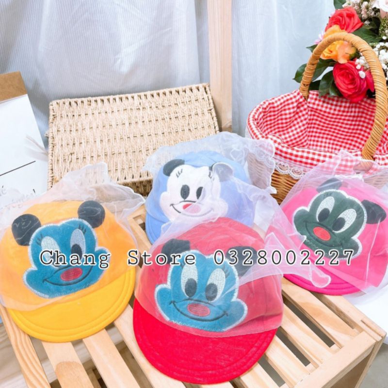 Nón / mũ có lưới cho bé gái, bé trai che voan chống bụi, cản gió cho bé đi đường, mũ tai sơ sinh
