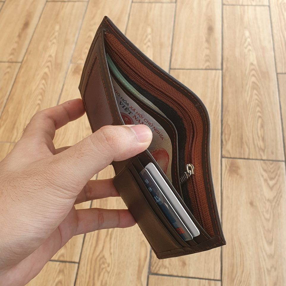 Ví Nam Da Bò Thật Nhỏ Gọn Dáng Đứng - Mini Classic - Có Khóa Kéo