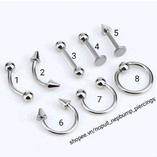 (1 chiếc) KHUYÊN CƠ BẢN - Khuyên Thép Y Tế Không Gỉ - Khuyên tai, septum, môi, mũi, lông mày, nẹp bump,.. - Khuyên xỏ