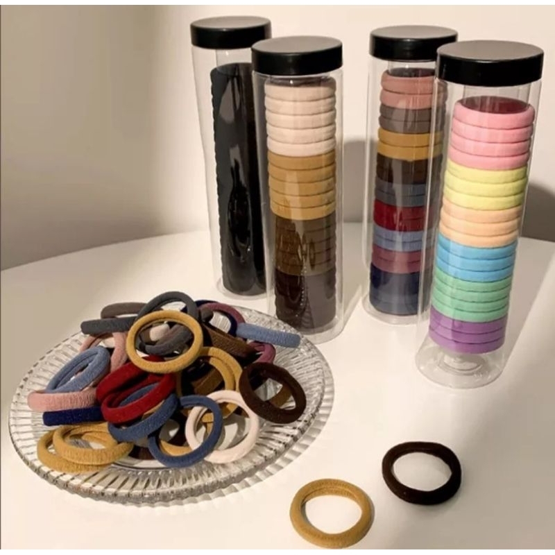 Hộp 20 chun buộc tóc thời trang màu trơn, nhiều màu co giãn Misyhome