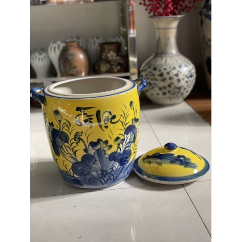 Chum đựng gạo Tài lộc 10kg, 15kg, 20kg tráng men trong, ngoài bóng mịn hàng chính hãng Bát Tràng