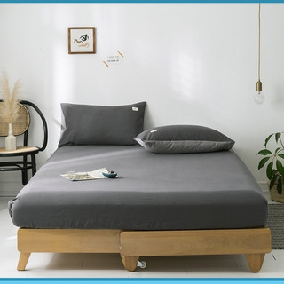 Bộ ga gối cotton tici ga trải giường và 2 vỏ gối ETAMI trơn màu xám đậm miễn phí bo chun cho drap giường ga trải giường