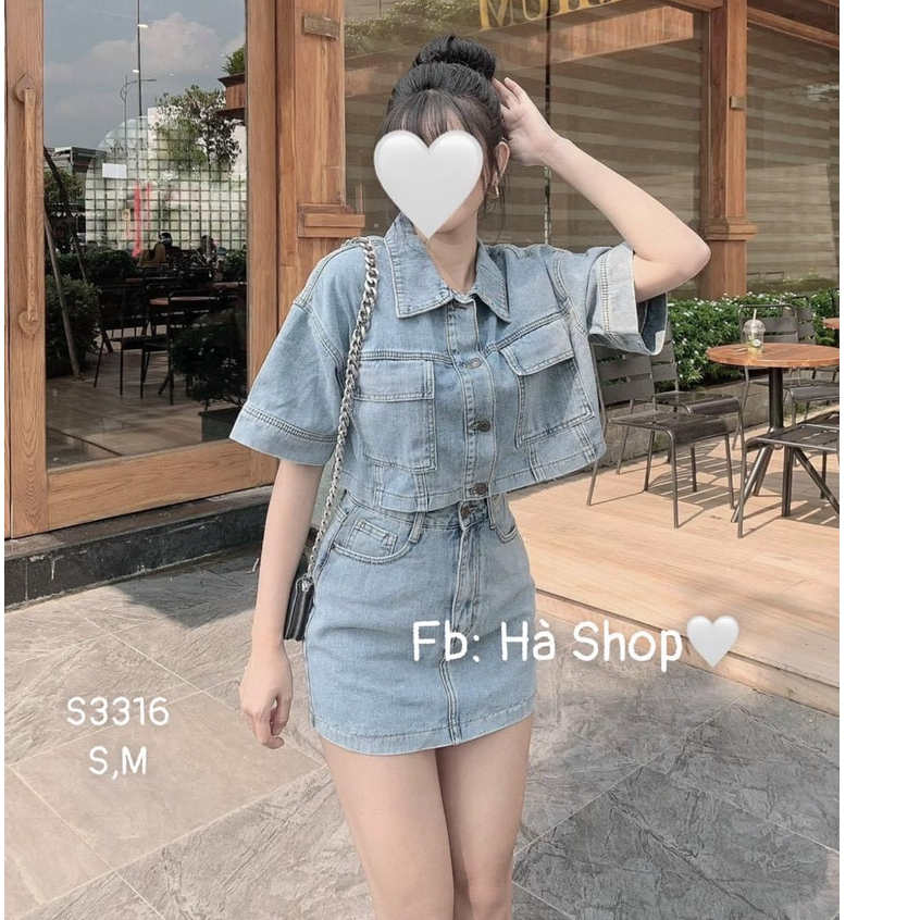 Set đồ nữ áo jean phom rộng kèm chân váy VD876