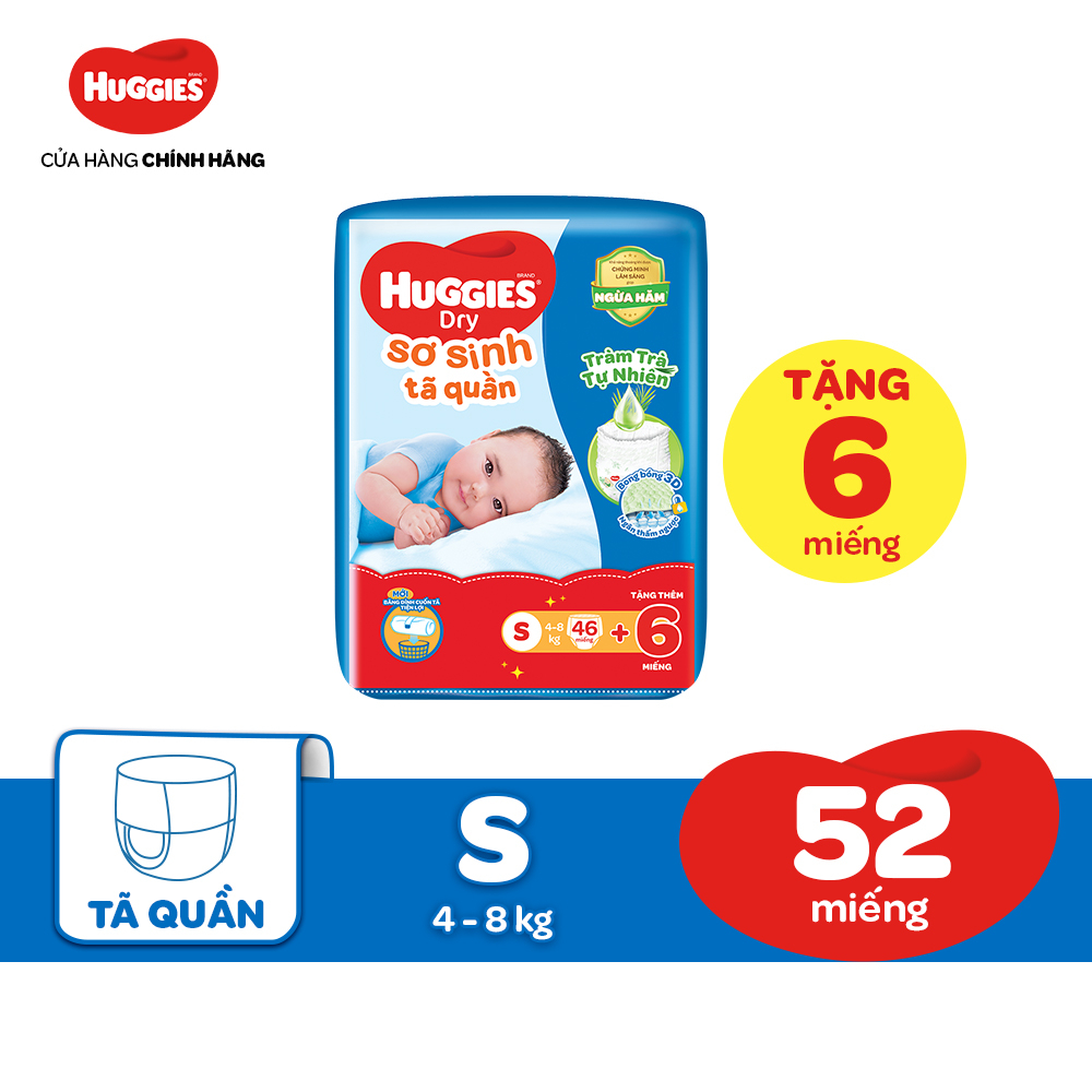Tã quần Huggies Tràm Trà Tự Nhiên Dry S46 + Tặng 6 miếng