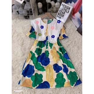 váy nữ đầm in hoa thêu cổ cỡ lớn