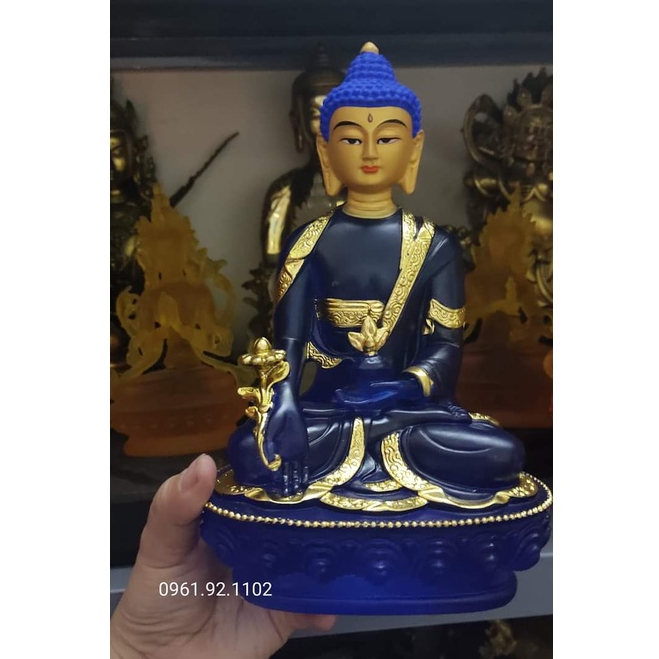 Tượng dược sư 21cm dán vàng nước tráng men sơn Tây Tạng màu xanh dương ( hàng mới về ) giá rẻ nhất