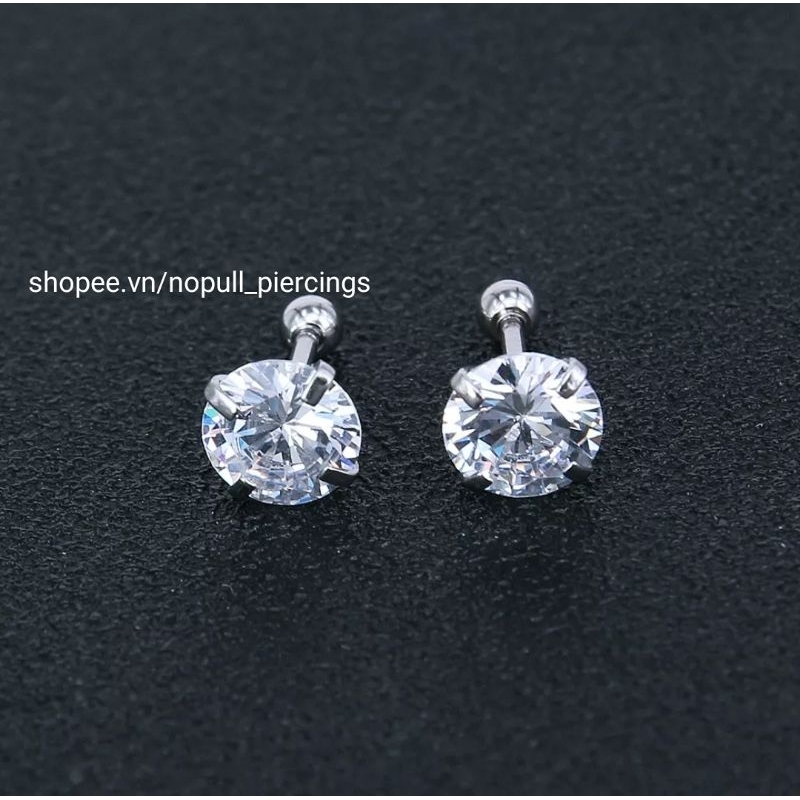 KHUYÊN TAI ĐÍNH ĐÁ - Khuyên Tai Thép Y Tế Không Gỉ  - Khuyên xỏ tai đá trấu