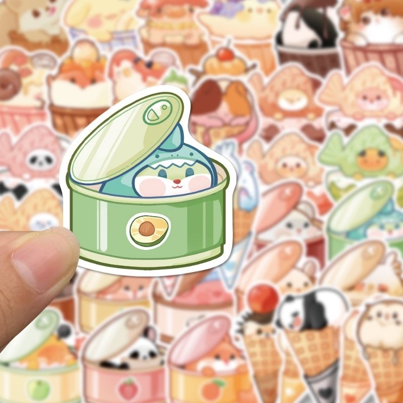 Set combo 40 miếng dán sticker động vật đồ ăn dễ thương animals food dán nón mũ bảo hiểm laptop vali sổ tay đàn guitar