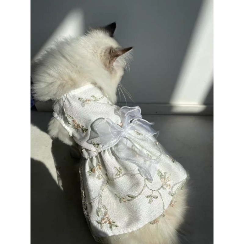 Đầm Váy Công Chúa Váy Cưới Chó Mèo Thú Cưng Thêu Hoa Lá Đính Nơ Xuân Hè