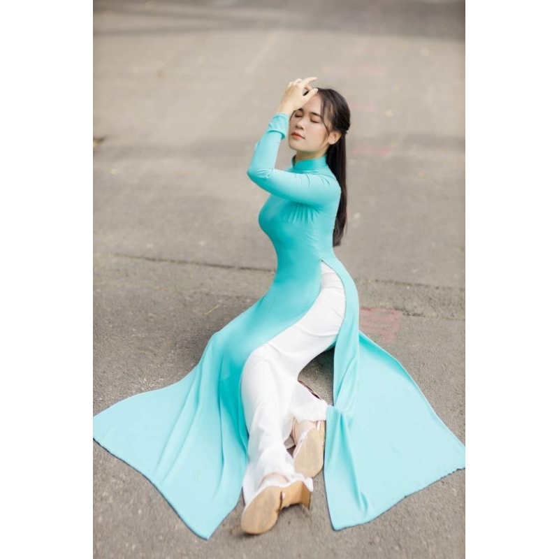 Sale_Áo dài lụa mỹ màu xanh ngọc_có bigsize