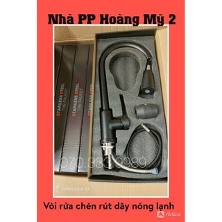 Vòi rửa chén bát nóng lạnh inox 304 rút dây phủ nano đen tay đúc tán inox 304