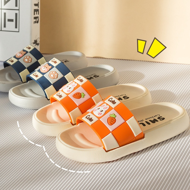 Dép lê cho bé trai bé gái 2-8 tuổi hoạ tiết thỏ, gấu kẻ caro cute phong cách thời trang mùa hè 2023
