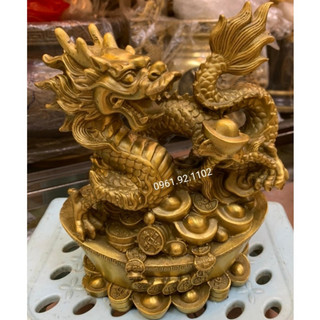 Tượng rồng trên thỏi vàng bằng đồng cao phong thủy tài lộc bán đồ đồng