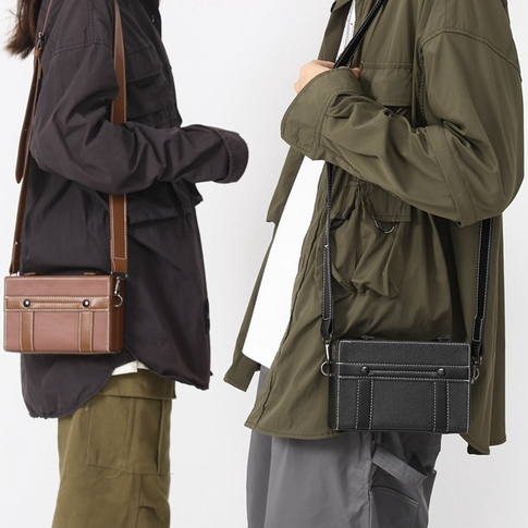 Túi da đeo chéo nam nữ unisex hình hộp chữ nhật chất liệu da PU chống thấm