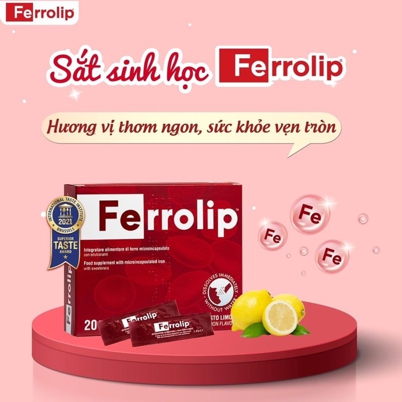 Sắt sinh học Ferrolip liposome Dạng Bột Tan Ngay Trong Miệng hộp 20 gói