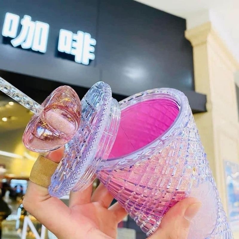Ly Starbuck Vương Miệng Bling Bling, Ly Uống Nước Tông Hồng Kute Lấp Lánh Tặng Kèm Ống Hút