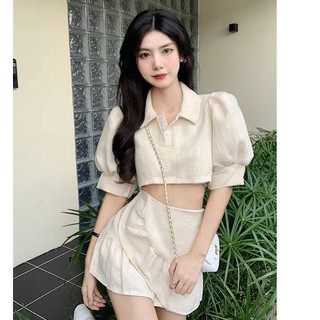 Bộ sét nữ croptop tay bồng, sét váy nữ hàn quốc họa tiết ulzzang thời trang minstore365