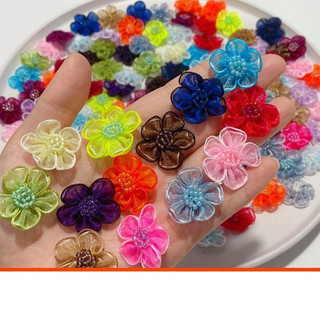 (p143-27) set 5-20 hoa  vải voan nhụy đính cườm 25mm dễ thương đính áo, trang trí handmade, cột tóc....