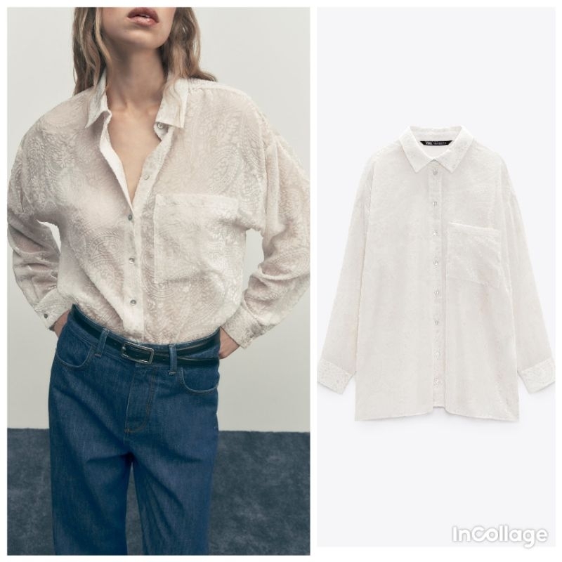 Áo sơmi họa tiết hoa văn nổi ZARA AUTHENTIC