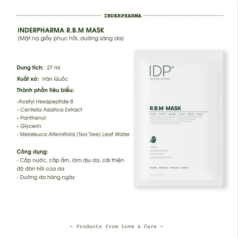 IDP Inderpharma R.B.M Mask - Mặt Nạ Dưỡng Phục Hồi Da Hàn Quốc