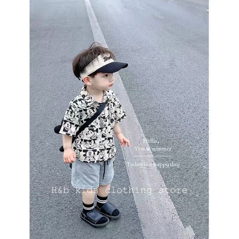 Set Áo Sơ Mi Mickey Quần Cotton Bé Trai