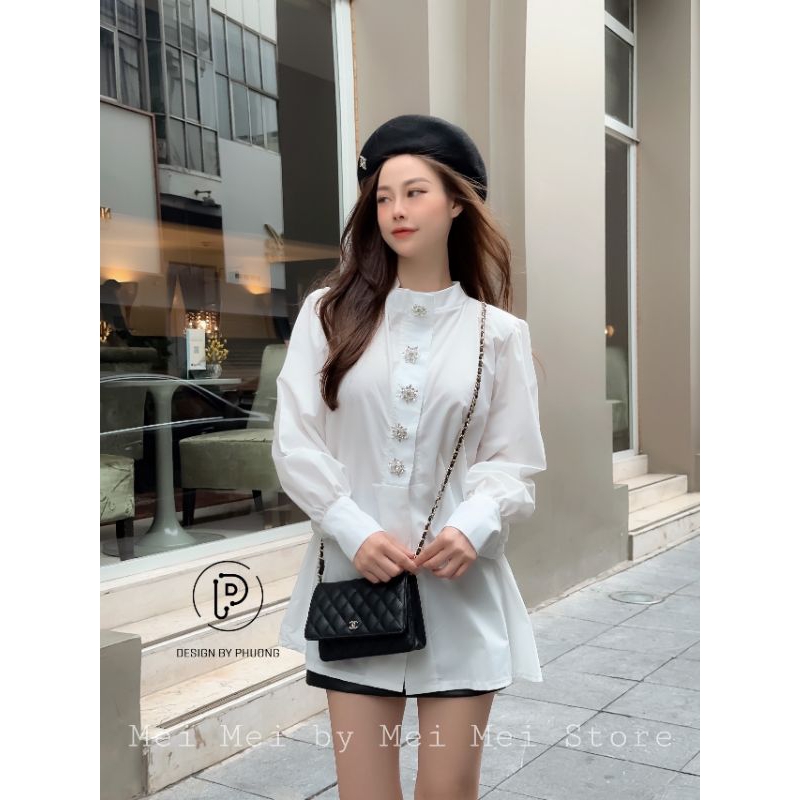 ÁO SƠ MI CỔ TRÒN ĐÍNH CÚC NGỌC HÀNG LOẠI 1